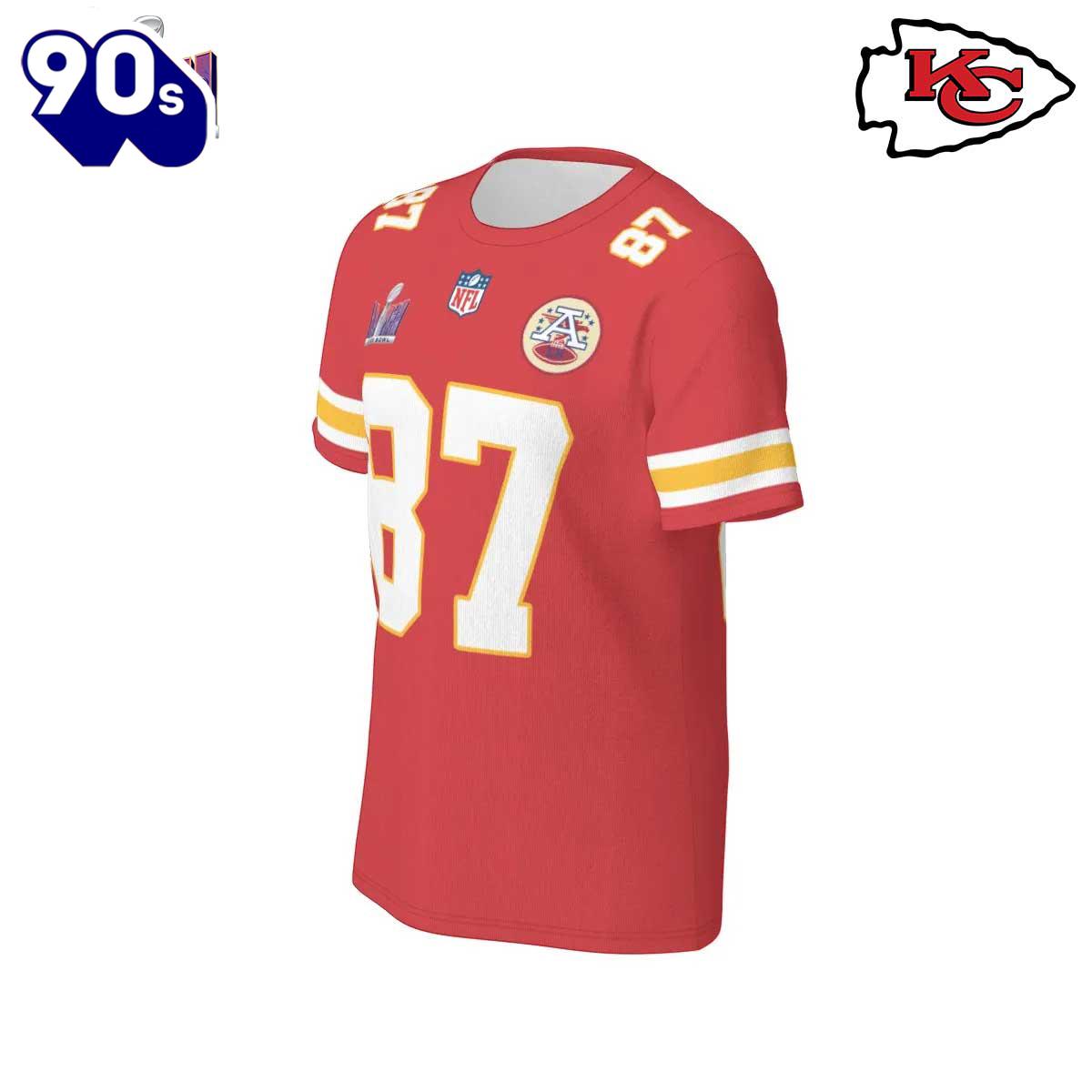 NFL Kansas City Chiefs Travis Kelce 87 Super Bowl VIII Red Home Game Jersey T-Shirt NFL Kansas City Chiefs Travis Kelce 87 Super Bowl VIII Red Home Game Jersey T-Shirt