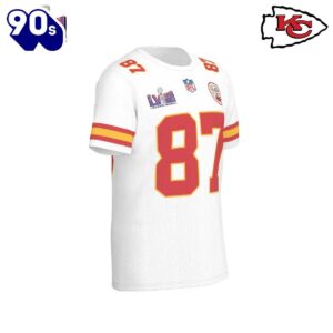 NFL Kansas City Chiefs Travis Kelce 87 Super Bowl VIII White Road Game Jersey T-Shirt