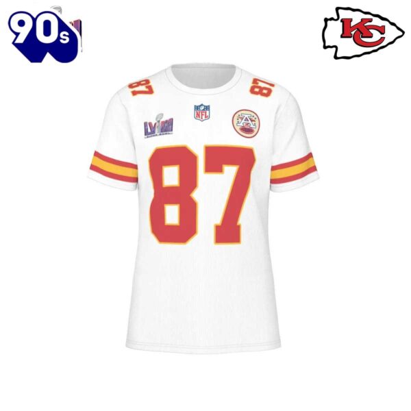 NFL Kansas City Chiefs Travis Kelce 87 Super Bowl VIII White Road Game Jersey T-Shirt