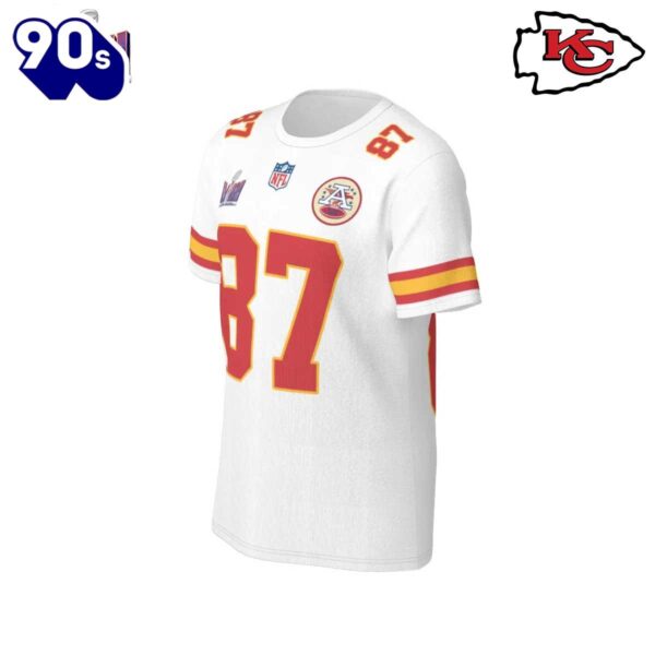 NFL Kansas City Chiefs Travis Kelce 87 Super Bowl VIII White Road Game Jersey T-Shirt