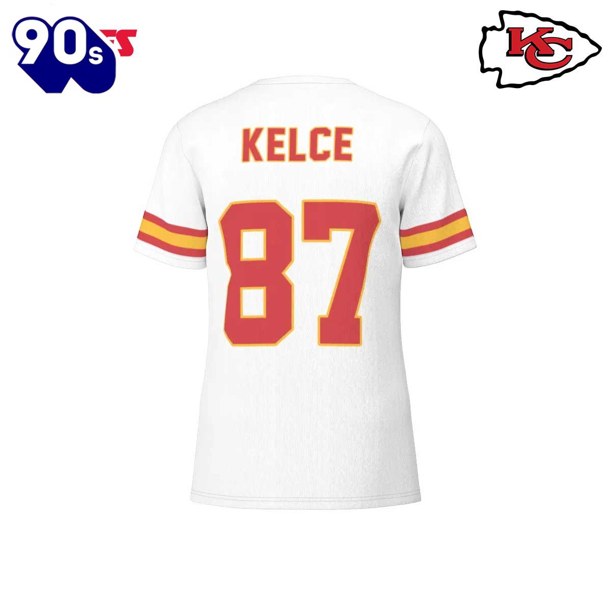 NFL Kansas City Chiefs Travis Kelce 87 White Road Game Jersey T-Shirt NFL Kansas City Chiefs Travis Kelce 87 White Road Game Jersey T-Shirt