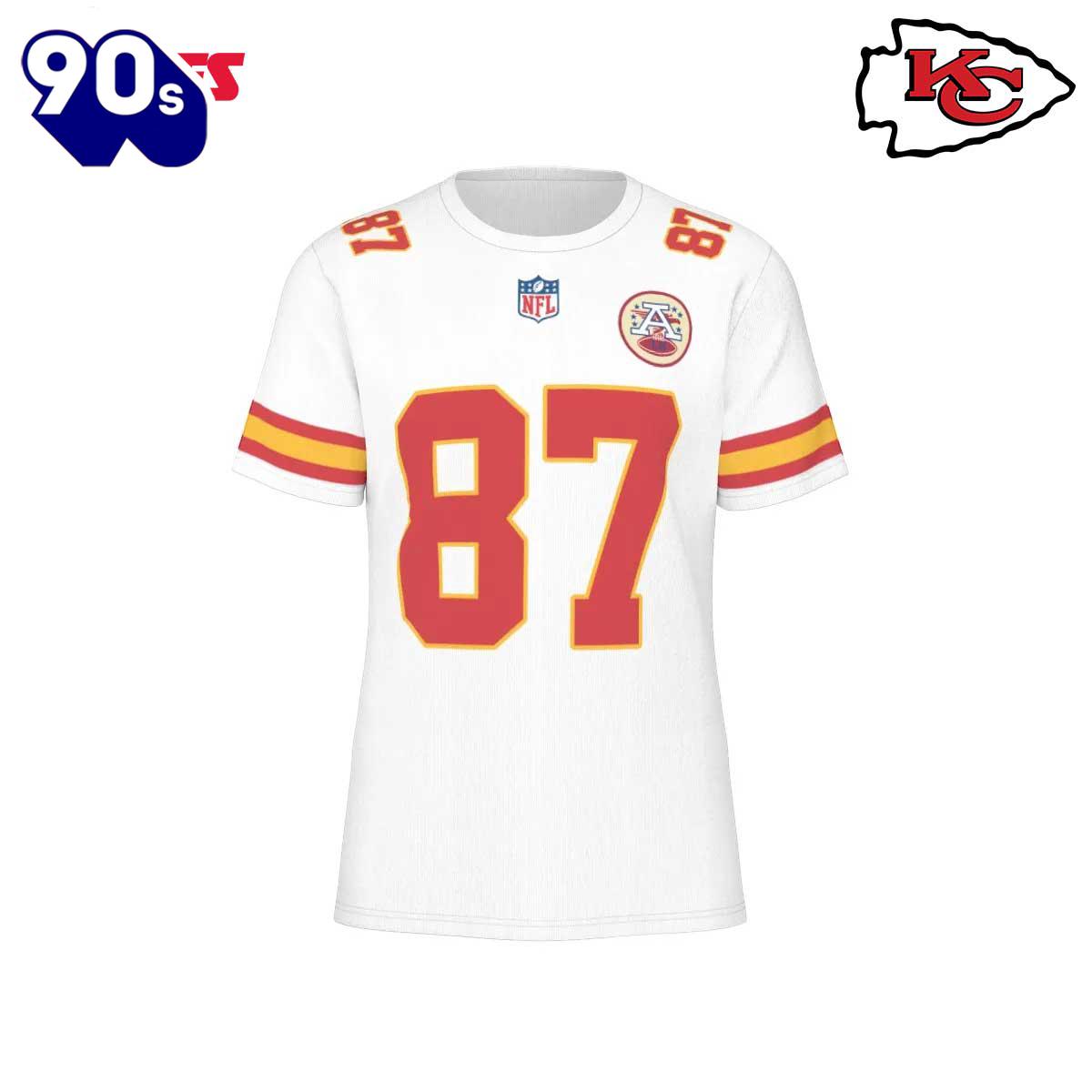 NFL Kansas City Chiefs Travis Kelce 87 White Road Game Jersey T-Shirt NFL Kansas City Chiefs Travis Kelce 87 White Road Game Jersey T-Shirt