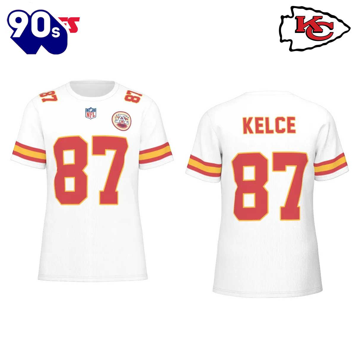 NFL Kansas City Chiefs Travis Kelce 87 White Road Game Jersey T-Shirt NFL Kansas City Chiefs Travis Kelce 87 White Road Game Jersey T-Shirt