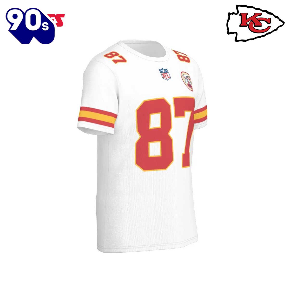 NFL Kansas City Chiefs Travis Kelce 87 White Road Game Jersey T-Shirt NFL Kansas City Chiefs Travis Kelce 87 White Road Game Jersey T-Shirt