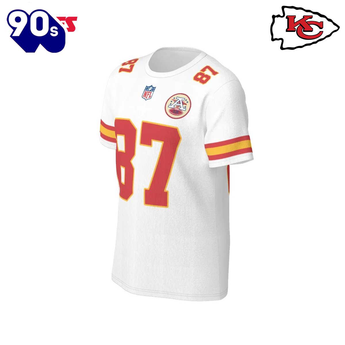 NFL Kansas City Chiefs Travis Kelce 87 White Road Game Jersey T-Shirt NFL Kansas City Chiefs Travis Kelce 87 White Road Game Jersey T-Shirt