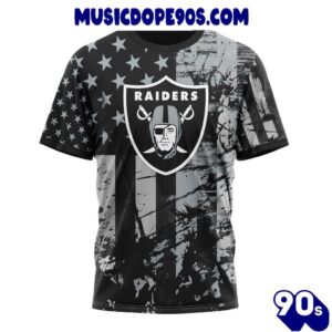 NFL Las Vegas Raiders Custom Name Number Classic Grunge American Flag T-Shirt