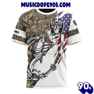 NFL Las Vegas Raiders Custom Name Number Fishing With Flag Of USA T-Shirt