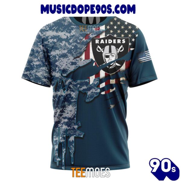 NFL Las Vegas Raiders Custom Name Number Navy Skull Camo Veteran T-Shirt