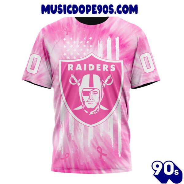 NFL Las Vegas Raiders Custom Name Number Pink Tie-Dye T-Shirt