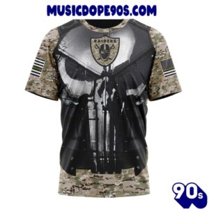 NFL Las Vegas Raiders Custom Name Number Skull Camo Veteran Kits T-Shirt