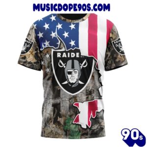 NFL Las Vegas Raiders Custom Name Number USA Flag Camo Realtree T-Shirt