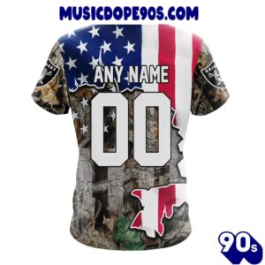 NFL Las Vegas Raiders Custom Name Number USA Flag Camo Realtree T-Shirt