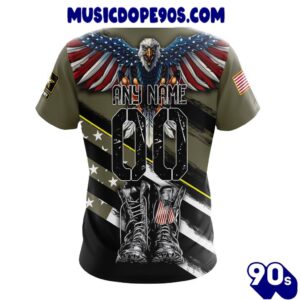 NFL Las Vegas Raiders Custom Name Number Veterans Kneeling Soldier T-Shirt