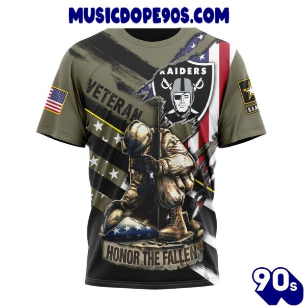 NFL Las Vegas Raiders Custom Name Number Veterans Kneeling Soldier T-Shirt