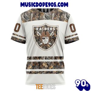 NFL Las Vegas Raiders Custom Name Number White Camo Hunting T-Shirt