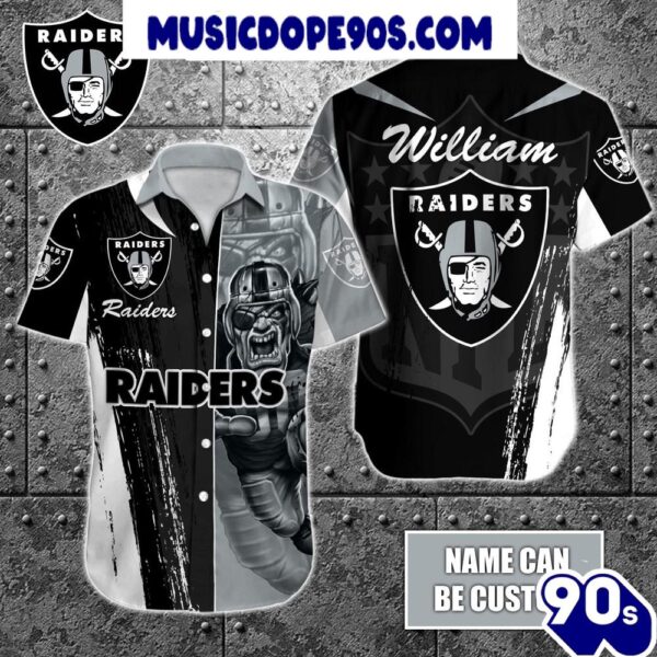 NFL Las Vegas Raiders Custom Name Special Half Tone Mascot Hawaiian Shirt