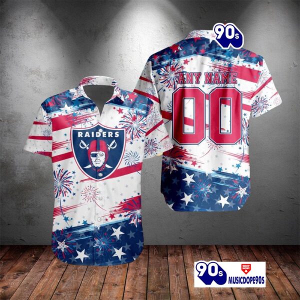 NFL Las Vegas Raiders Special Design For Independence Day 4th Of July Personalized Hawaiian Shirt