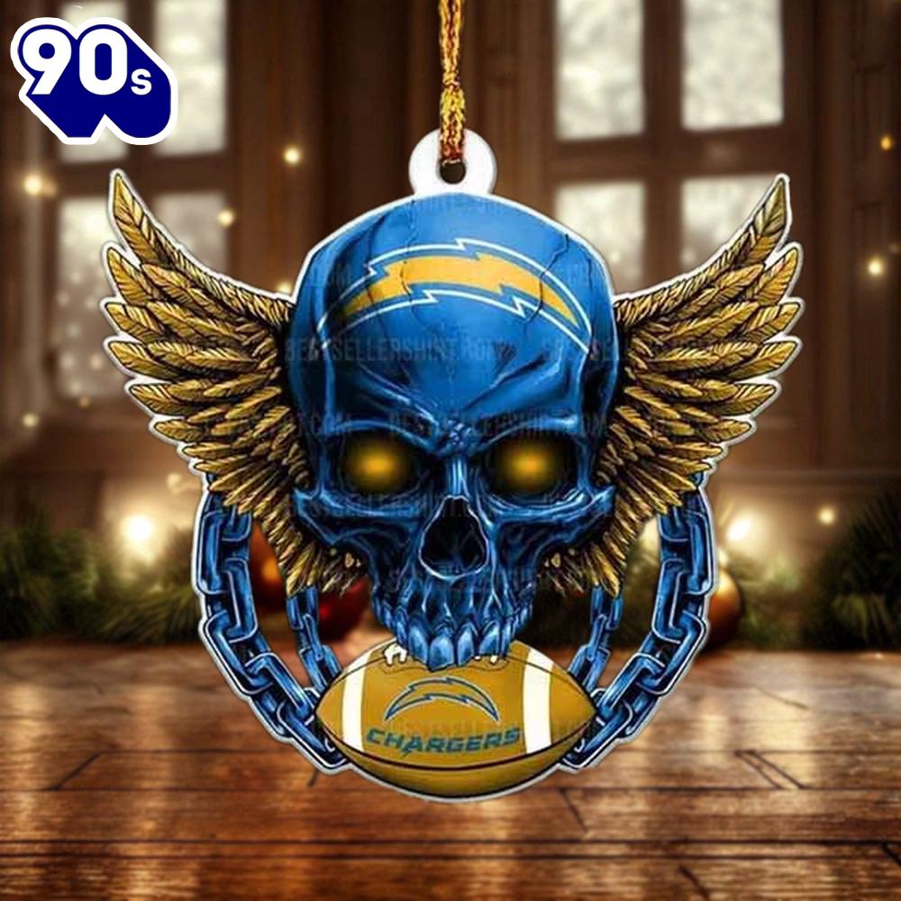 NFL Los Angeles Chargers Football Skull Christmas Ornament Hanging Decor NFL Los Angeles Chargers Football Skull Christmas Ornament Hanging Decor