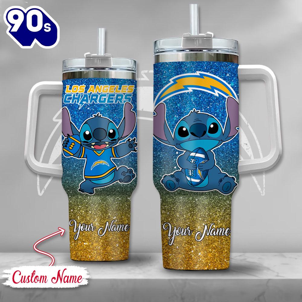 NFL Los Angeles Chargers Stitch Glitter Custom Stanley Quencher 40oz Stainless Steel Tumbler With Handle NFL Los Angeles Chargers Stitch Glitter Custom Stanley Quencher 40oz Stainless Steel Tumbler With Handle