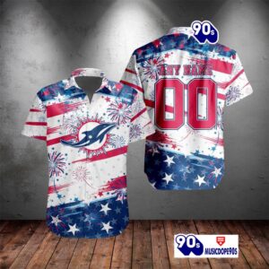 NFL Miami Dolphins Special Design For Independence Day 4th Of July Personalized Hawaiian Shirt