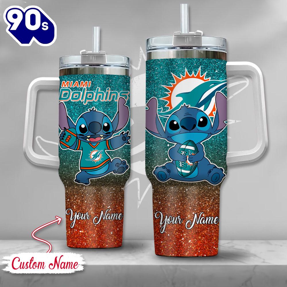 NFL Miami Dolphins Stitch Glitter Custom Stanley Quencher 40oz Stainless Steel Tumbler With Handle NFL Miami Dolphins Stitch Glitter Custom Stanley Quencher 40oz Stainless Steel Tumbler With Handle