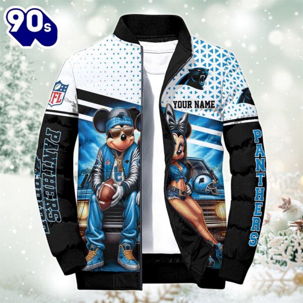 NFL Mickey And Minnie Carolina Panthers Puffer Jacket Custom