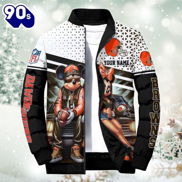 NFL Mickey And Minnie Cleveland Browns Puffer Jacket Custom