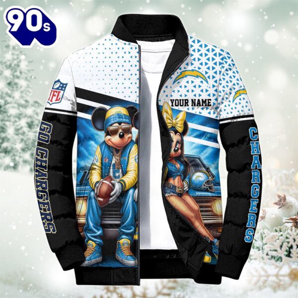 NFL Mickey And Minnie Los Angeles Chargers Puffer Jacket Custom