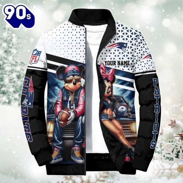 NFL Mickey And Minnie New England Patriots Puffer Jacket Custom