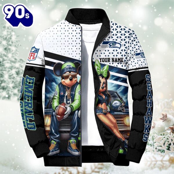 NFL Mickey And Minnie Seattle Seahawks Puffer Jacket Custom