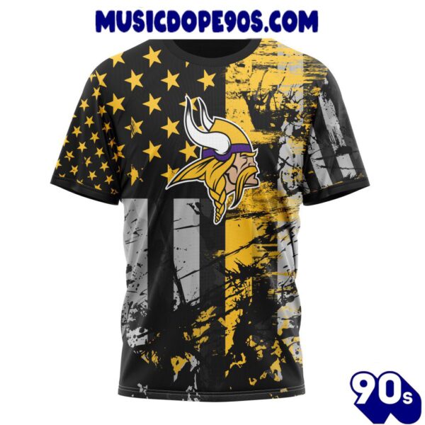 NFL Minnesota Vikings Custom Name Number Classic Grunge American Flag T-Shirt