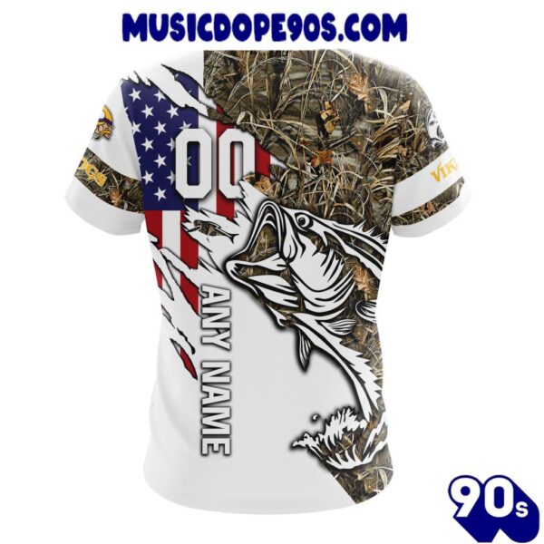 NFL Minnesota Vikings Custom Name Number Fishing With Flag Of USA T-Shirt