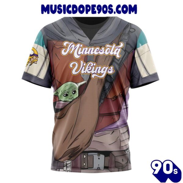 NFL Minnesota Vikings Custom Name Number Mandalorian And Baby Yoda T-Shirt