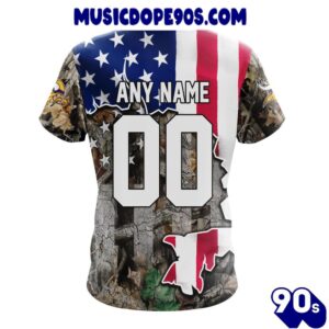 NFL Minnesota Vikings Custom Name Number USA Flag Camo Realtree T-Shirt