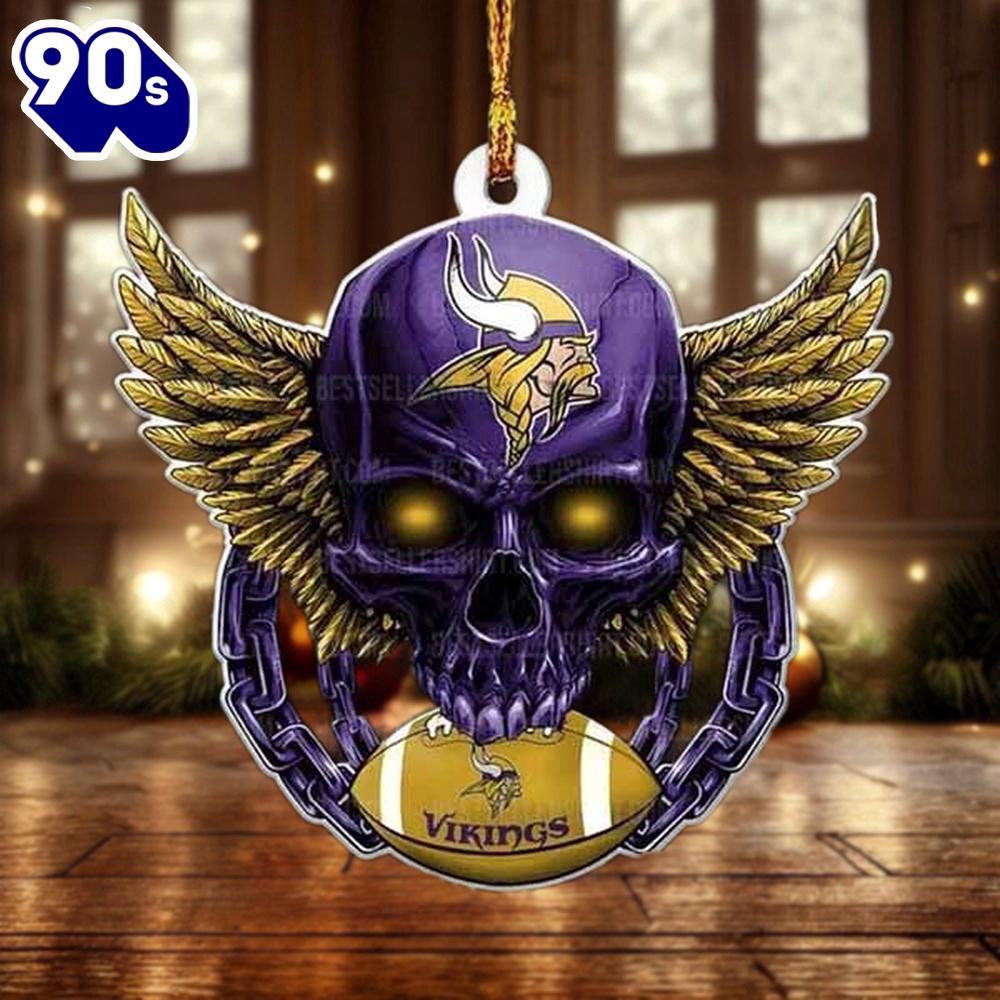 NFL Minnesota Vikings Football Skull Christmas Ornament Hanging Decor NFL Minnesota Vikings Football Skull Christmas Ornament Hanging Decor