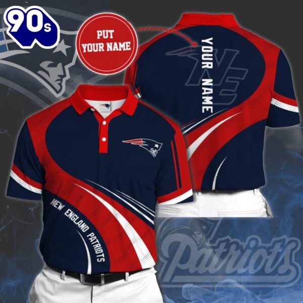 NFL New England Patriots Custom Name Red Blue Polo Shirt  Gift For Fans