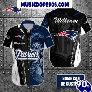 NFL New England Patriots Custom Name Special Half Tone Mascot Hawaiian Shirt