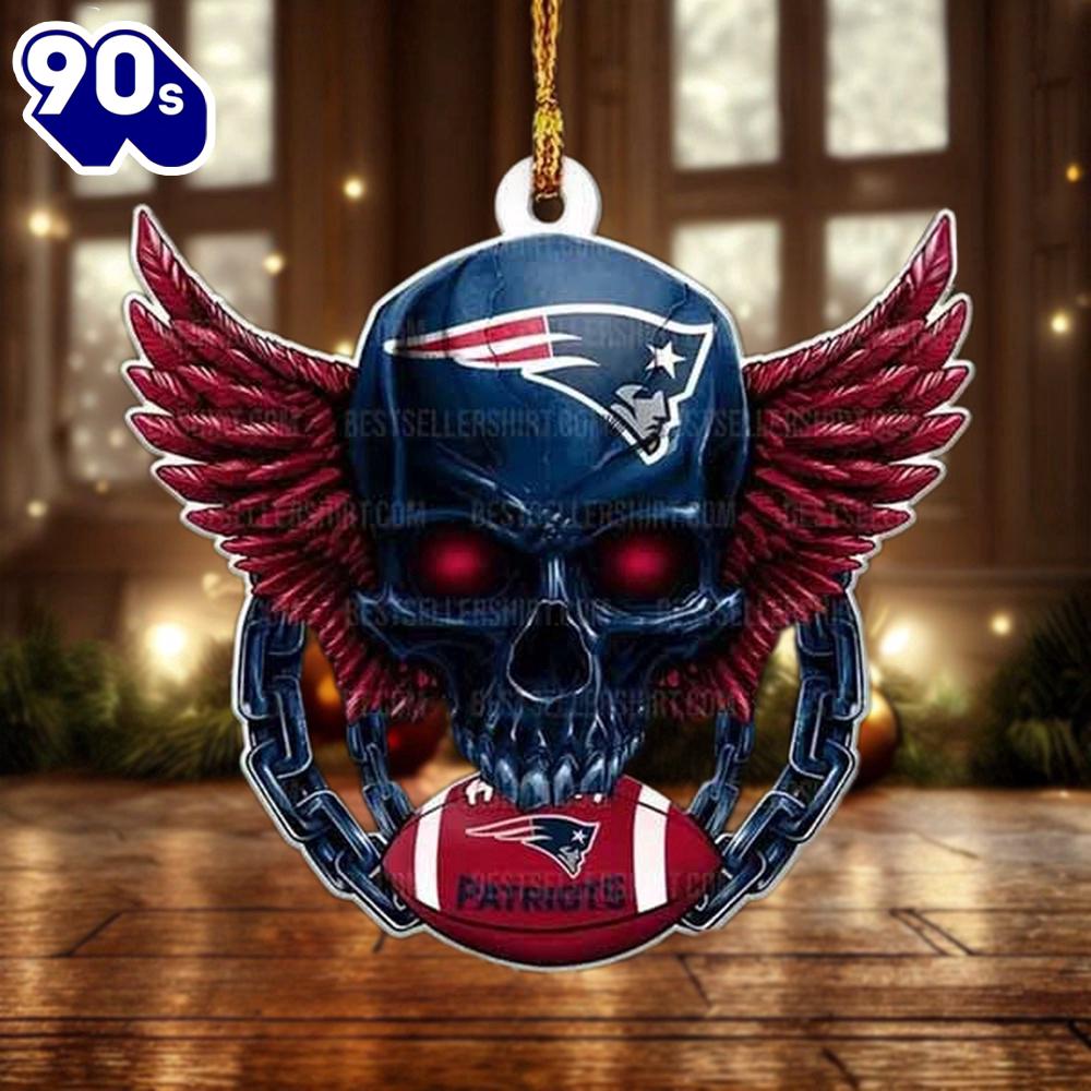 NFL New England Patriots Football Skull Christmas Ornament Hanging Decor NFL New England Patriots Football Skull Christmas Ornament Hanging Decor