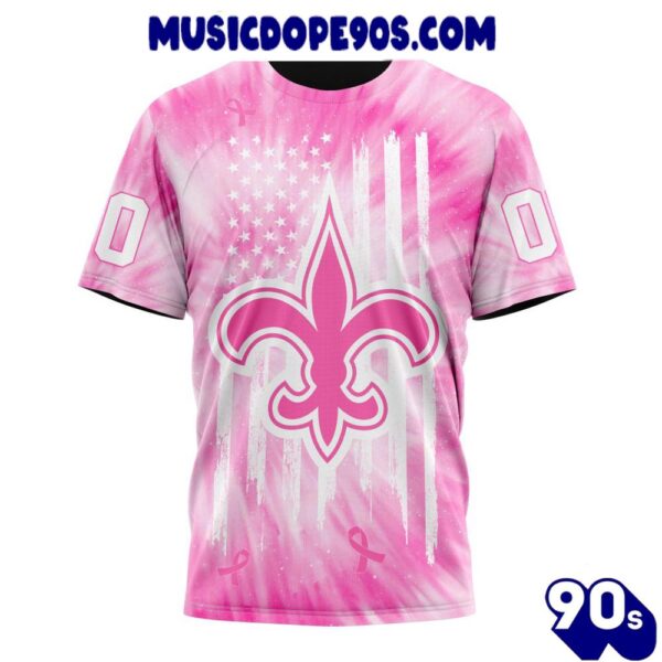 NFL New Orleans Saints Custom Name Number Pink Tie-Dye T-Shirt