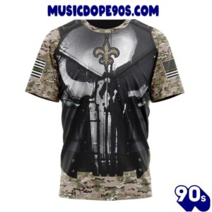 NFL New Orleans Saints Custom Name Number Skull Camo Veteran Kits T-Shirt