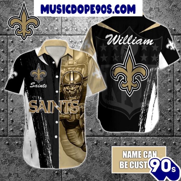 NFL New Orleans Saints Custom Name Special Half Tone Mascot Hawaiian Shirt