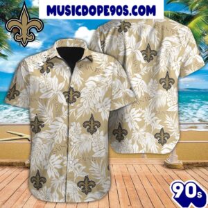 NFL New Orleans Saints Custom Name Tropical Leafs Hawaiian Shirt