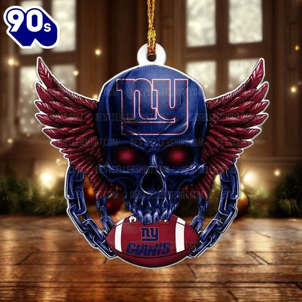 NFL New York Giants Football Skull Christmas Ornament Hanging Decor NFL New York Giants Football Skull Christmas Ornament Hanging Decor