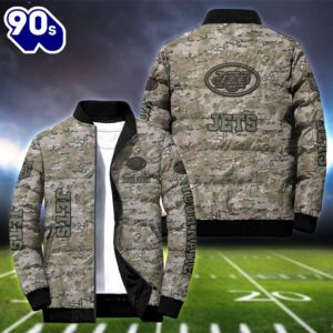 NFL New York Jets Camo Vetaran Puffer Jacket Personalized Your Name  For Men