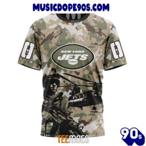 NFL New York Jets Custom Name Number Veteran Salute To Service T-Shirt