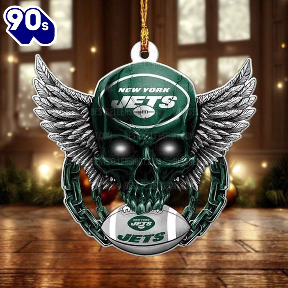 NFL New York Jets Football Skull Christmas Ornament Hanging Decor NFL New York Jets Football Skull Christmas Ornament Hanging Decor
