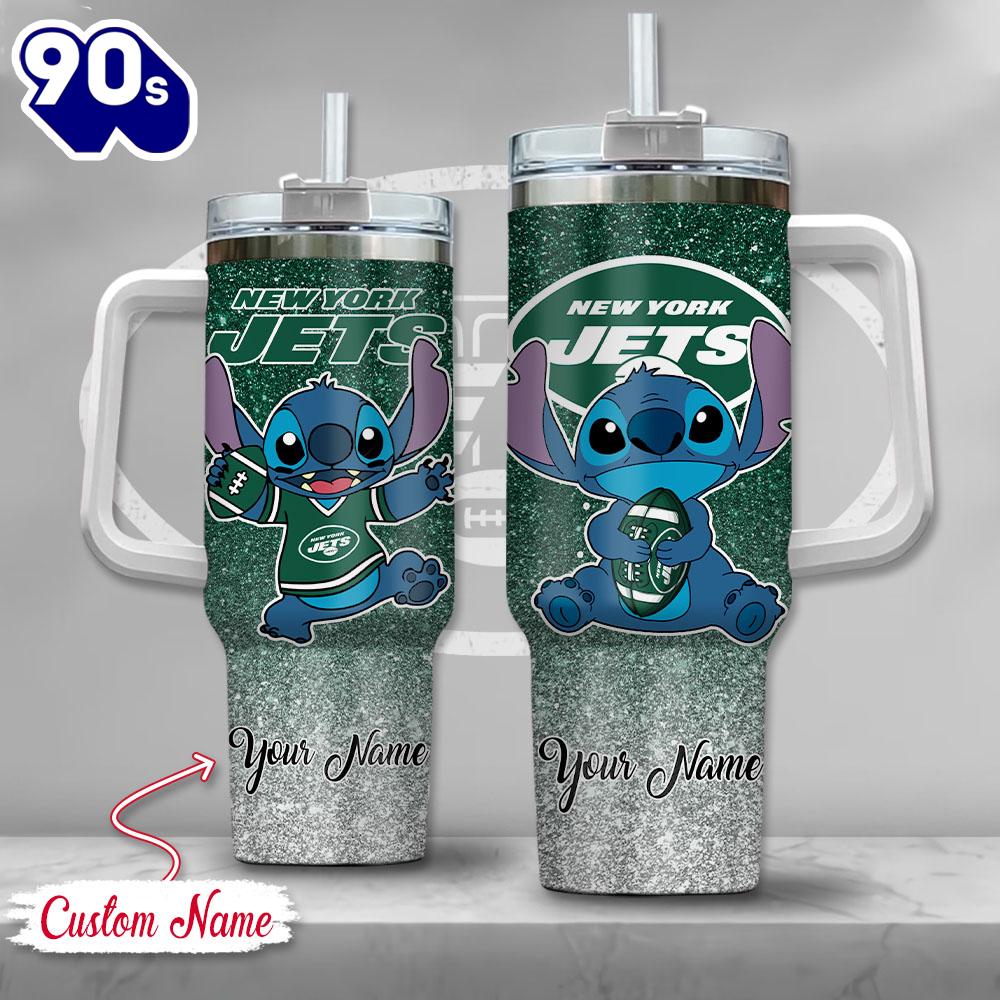 NFL New York Jets Stitch Glitter Custom Stanley Quencher 40oz Stainless Steel Tumbler With Handle NFL New York Jets Stitch Glitter Custom Stanley Quencher 40oz Stainless Steel Tumbler With Handle