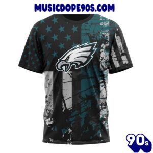 NFL Philadelphia Eagles Custom Name Number Classic Grunge American Flag T-Shirt