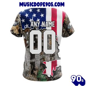 NFL Philadelphia Eagles Custom Name Number USA Flag Camo Realtree T-Shirt