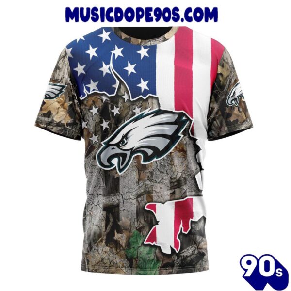 NFL Philadelphia Eagles Custom Name Number USA Flag Camo Realtree T-Shirt